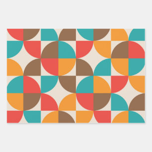 Feuille De Papier Cadeau Motif de demi-cercles colorés du milieu du siècle