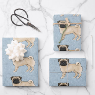 Feuille De Papier Cadeau Motif de design de race de chien Fawn Pug Mops sur