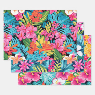 Feuille De Papier Cadeau Motif de design floral tropical Hibiscus Plumeria
