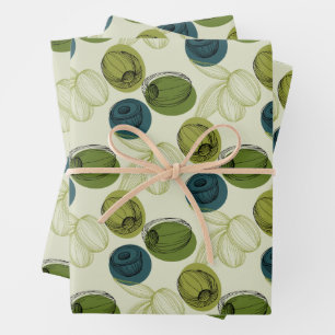 Feuille De Papier Cadeau Motif de dessin de croquis vert olive