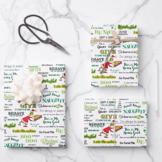 Feuille De Papier Cadeau Motif de devis Grinch (Recto)