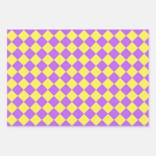 Feuille De Papier Cadeau Motif de diamant jaune pourpre Checker