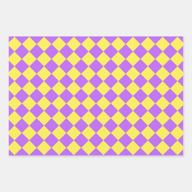 Feuille De Papier Cadeau Motif de diamant jaune pourpre Checker (Devant)
