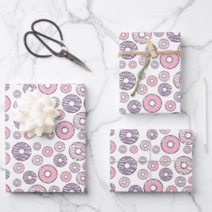 Feuille De Papier Cadeau Motif De Donuts, Donuts Roses, Donuts Violets