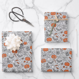 Feuille De Papier Cadeau Motif de doodle pour les enfants mignons Halloween