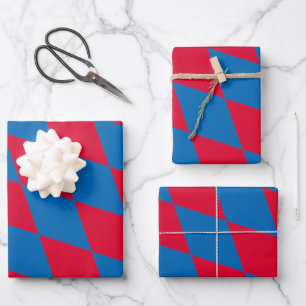 Feuille De Papier Cadeau Motif de drapeau diamant Bavière bleu et rouge