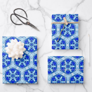 Feuille De Papier Cadeau Motif de fermeture de flocon de neige - Bleu et bl