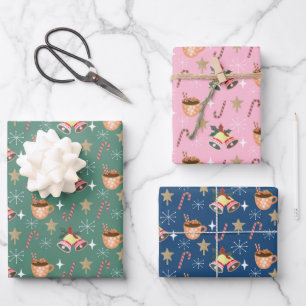 Feuille De Papier Cadeau Motif de fête de Noël chaud et mignon de cacao