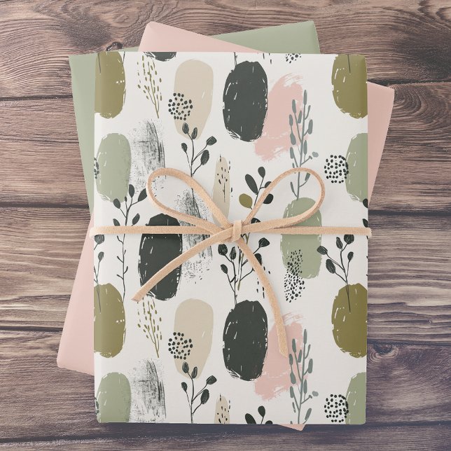 Feuille De Papier Cadeau Motif de feuillage blanc blanc Sage Green (Créateur téléchargé)