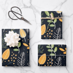 Feuille De Papier Cadeau Motif de feuillage vert et jaune élégant