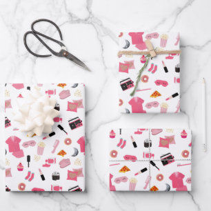 Feuille De Papier Cadeau Motif de Fille Rose de la fête de bois