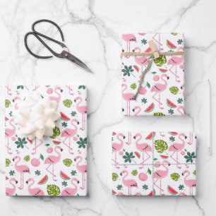 Feuille De Papier Cadeau Motif de flamant rose mignon en carrelage