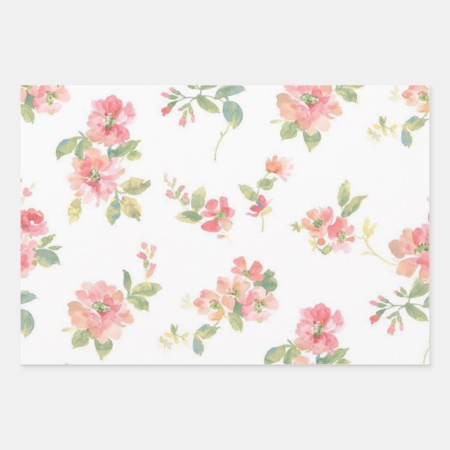 Feuille De Papier Cadeau Motif de fleurs (Devant)