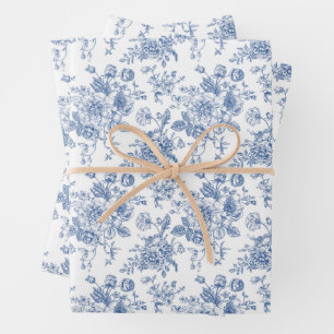 Feuille De Papier Cadeau Motif de fleurs bleues