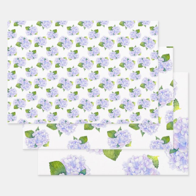 Feuille De Papier Cadeau Motif de fleurs d'aquarelle Hydrangea (Lot)