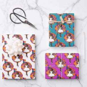 Feuille De Papier Cadeau Motif de fleurs de ballons colorés pour femme noir