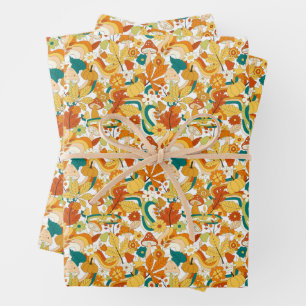 Feuille De Papier Cadeau Motif de fleurs de champignons Super rétro