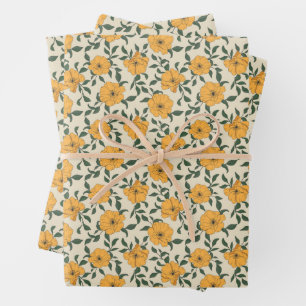Feuille De Papier Cadeau Motif de fleurs de crapaud orange