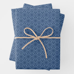 Feuille De Papier Cadeau Motif de fleurs géométriques bleu marine