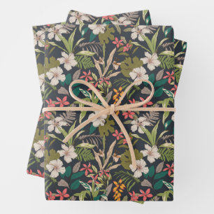 Feuille De Papier Cadeau Motif de fleurs tropicales colorées