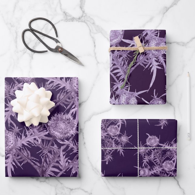 Feuille De Papier Cadeau motif de fleurs violettes (Recto)