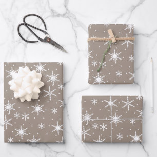 Feuille De Papier Cadeau Motif de flocon d'hiver de Taupe neutre
