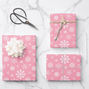 Feuille De Papier Cadeau Motif de flocons de neige rose et blanc en hiver