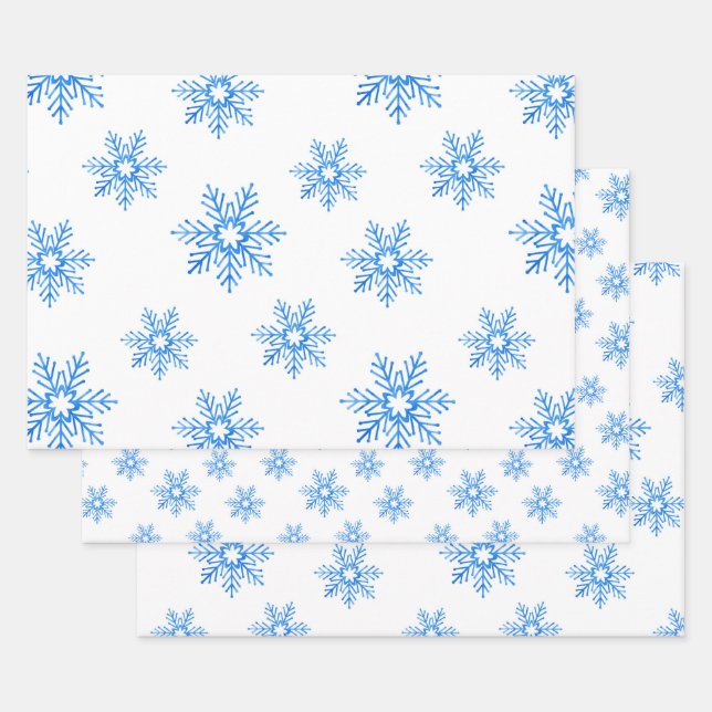 Feuille De Papier Cadeau Motif de flocons d'eau bleu (Lot)