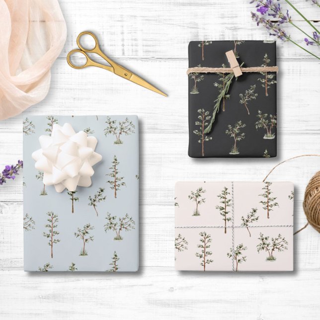 Feuille De Papier Cadeau Motif de forêt d'arbres verts (In situ)