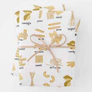 Feuille De Papier Cadeau Motif de formes et noms de pâtes italiennes