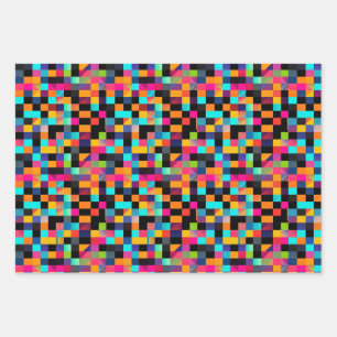 Feuille De Papier Cadeau Motif de formes géométriques vives et colorées