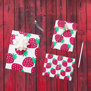 Feuille De Papier Cadeau Motif de fraise mini mignonne en rouge et vert