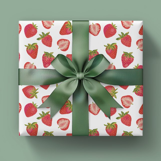 Feuille De Papier Cadeau Motif de fraises d'été (Strawberry wrapping paper sheets for baby shower, kid parties or girls birthday.)