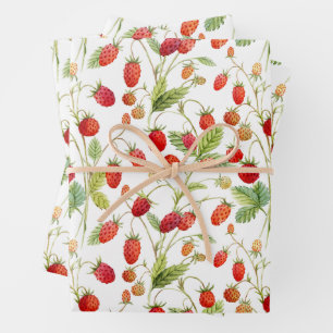 Feuille De Papier Cadeau Motif de fraises sauvages Aquarelle