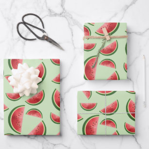 Feuille De Papier Cadeau Motif de fruit pastèque sur fond vert