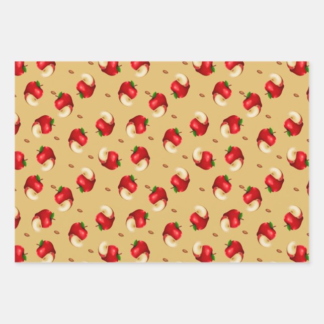 Feuille De Papier Cadeau Motif de fruits à pomme  (Devant)