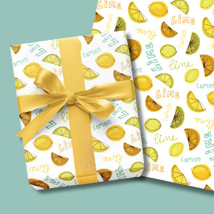 Feuille De Papier Cadeau Motif de fruits de citron et de lime