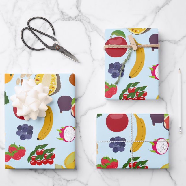 Feuille De Papier Cadeau Motif de fruits d'été coloré (Recto)