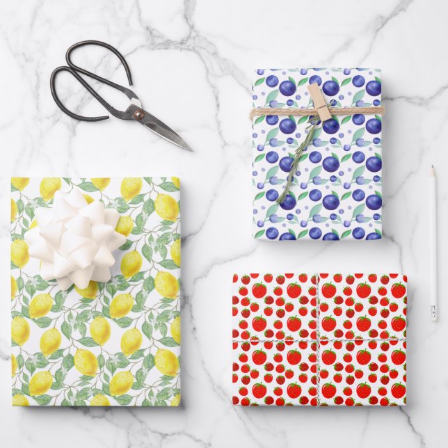 Feuille De Papier Cadeau Motif de fruits d'été modernes (Recto)