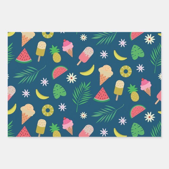 Feuille De Papier Cadeau Motif de fruits et glaces d'été (Devant)