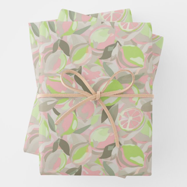 Feuille De Papier Cadeau Motif de fruits  |  Menthe rose (En situation)