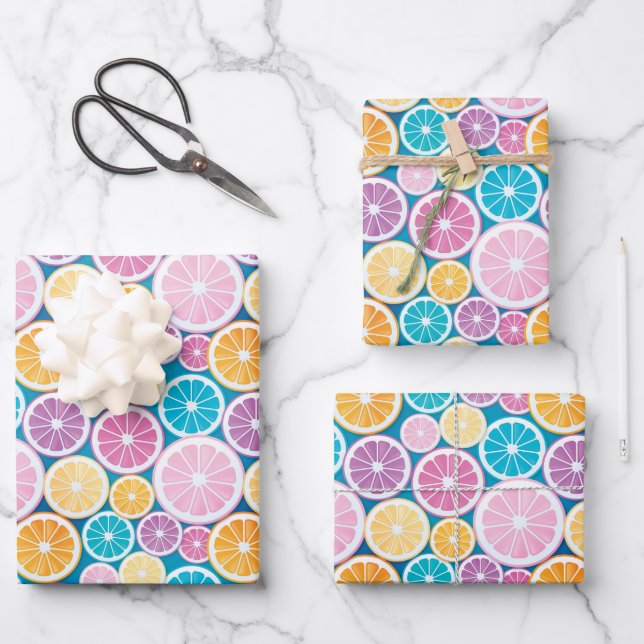 Feuille De Papier Cadeau Motif de fruits Pastel Citrus (Recto)