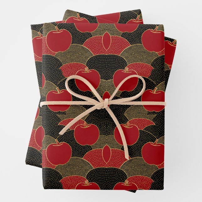 Feuille De Papier Cadeau Motif de fruits | Pommes rouges (En situation)