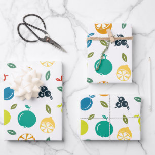 Feuille De Papier Cadeau Motif de fruits, prune, orange, citron, poire, pom