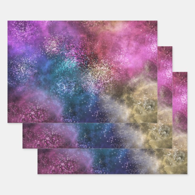 Feuille De Papier Cadeau Motif de galaxie coloré (Lot)
