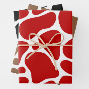 Feuille De Papier Cadeau Motif de girafe rouge noir et marron sur blanc