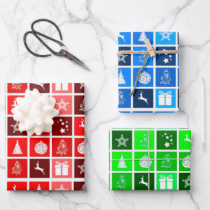Feuille De Papier Cadeau Motif de grille de Noël rouge moderne minimaliste