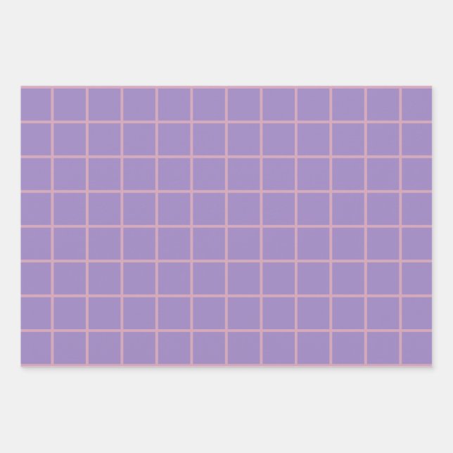Feuille De Papier Cadeau Motif de grille violet (Devant)