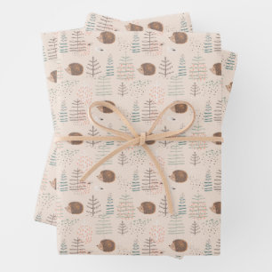 Feuille De Papier Cadeau Motif de hérisson de bois mignon
