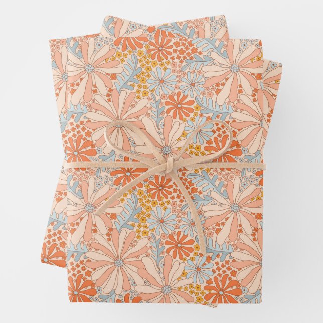 Feuille De Papier Cadeau Motif de jardin à fleurs rétro (En situation)